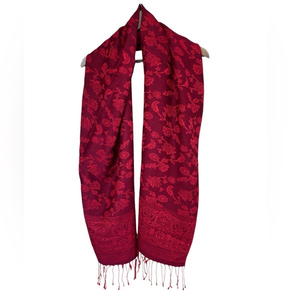 pashmina Accessories - Pashmina Red Floral Silk Scarf